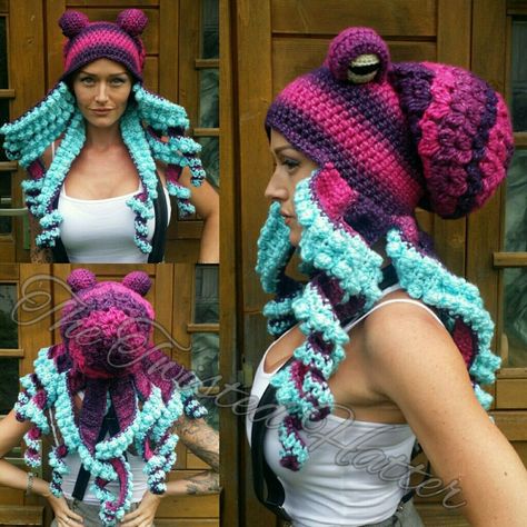 Octopus Hat, Purple Octopus, Hats And Scarves, Crochet Pink, Crochet Twist, Crocheted Hats, Crochet Octopus, Crocheted Hat, Crochet Diy