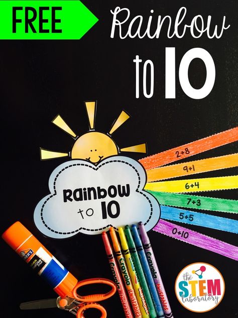 What a pretty math activity for kindergarten! Practice addition to 10 with this colorful craftivity! Partners Of 10, March Craft, Rainbow Facts, Math Craftivity, Cloud Template, Activity For Kindergarten, Elementary Classroom Themes, Subtraction Kindergarten, March Themes