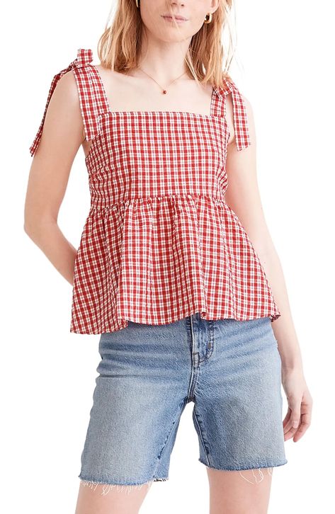 Discover great products at the best prices at Dealmoon. Madewell Rosalie Check Seersucker Tie Strap Top. Price:$11.99 at Nordstrom Rack Tie Strap Top, Checker Top, Sweet Top, Strap Top, Neck Ruffle, Strap Tops, Ruffle Hem, Summer Wardrobe, Square Neck