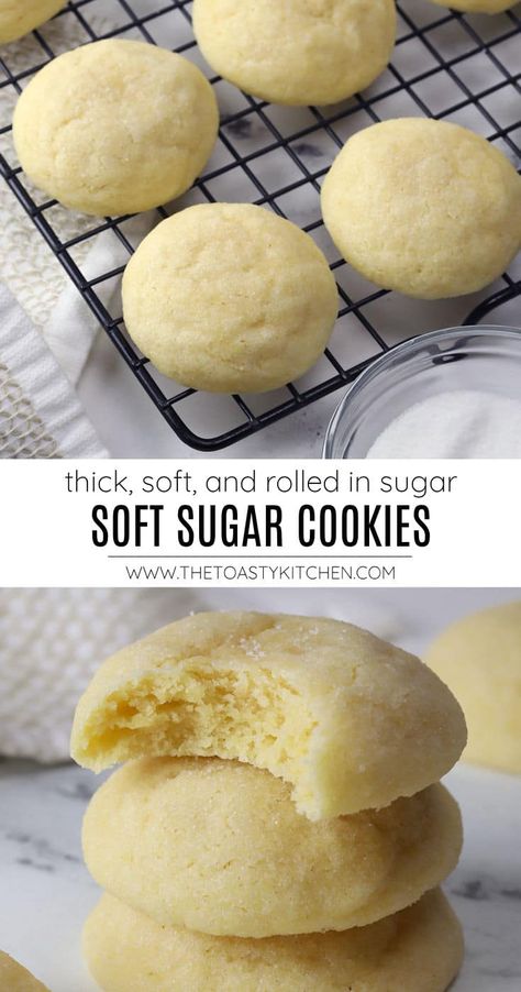 Soft sugar cookies are thick, tender cookies rolled in sugar to add a sweet, crunchy crust. The perfect cookie for year round, and a classic to add to your holiday cookie tray. Iced Sugar Cookie Recipe, Soft Frosted Sugar Cookies, Chewy Sugar Cookie Recipe, Drop Sugar Cookies, Soft Sugar Cookie Recipe, The Perfect Cookie, Sugar Cookie Recipe Easy, Chewy Sugar Cookies, Soft Sugar