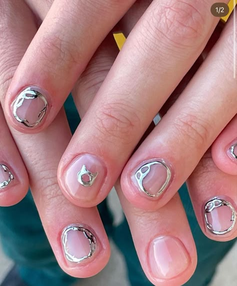 Chrome Nails Men’s, Silver Gel X Nails, Chrome Nails For Men, Silver Nails Men, Short Nail Designs Men, Male Nails Design, Men’s Simple Nail Design, Nails For Guys, Guy Nail Art