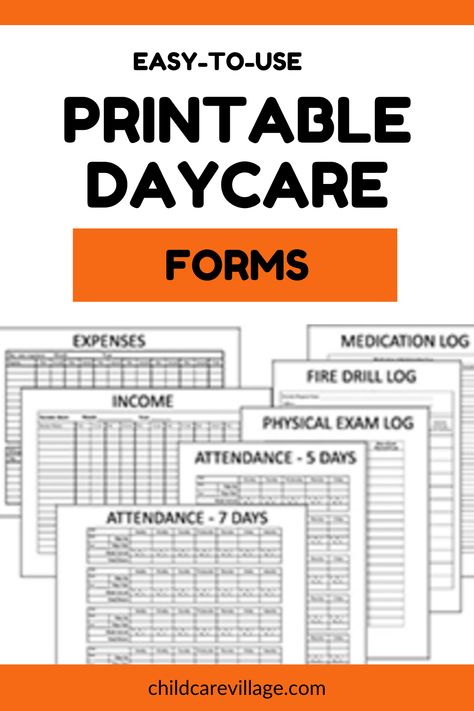 Printable Child Care Business Forms: Contracts, attendance, medication log, income, expenses, physical exam log, etc. Daycare Contract Forms, Daycare Forms Printable Free, Daycare Enrollment Forms, Daycare Printables Forms, Daycare Printables, Daycare Contract, Daycare Business Plan, Babysitting Activities, Starting A Daycare