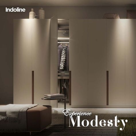 Experience Modesty with Lorraine. This wardrobe design comes in a range of PU Matt finishes and is coupled with elegantly recessed handles that showcases a delicate sense of style and adds to its sophistication. #Indoline #Manufacture #bedsets #Furniture #Comfort #Furnishing #bedroom Wardrobe Designs, Wardrobe Furniture, Wardrobe Design Bedroom, Design Bedroom, Wardrobe Design, Walk In Closet, Dressing Room, Lorraine, Bedding Sets