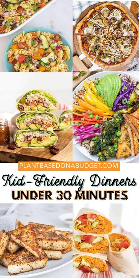 Vegan Meals For Families, Easy Vegan Dinners For Families, Quick And Easy Plant Based Dinner, Cheap Plant Based Meals Budget, Meatless Lunches For Kids, Family Friendly Vegan Dinners, Easy Vegetarian Dinner For Kids, Kid Friendly Clean Eating Recipes, Kid Vegan Meals