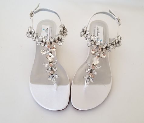 White or Ivory Wedding Sandals Over 100 Color Choices White | Etsy Bridal Shoes Flats Sandals, White Wedding Sandals, Blue Wedding Sandals, White Bridal Sandals, White Sandals Wedding, Bridal Flat Sandals, Wedding Sandals For Bride, Flat Sandals Wedding, Sparkly Wedding Shoes