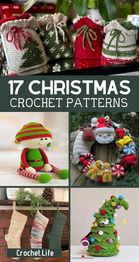 Crochet Ornaments Free Pattern, Xmas Crochet, Holiday Crochet Patterns, Crochet Christmas Stocking Pattern, Crochet Christmas Ornaments Free, Ornaments Crochet, Crochet Ornament Patterns, Christmas Crochet Patterns Free, Crocheted Christmas