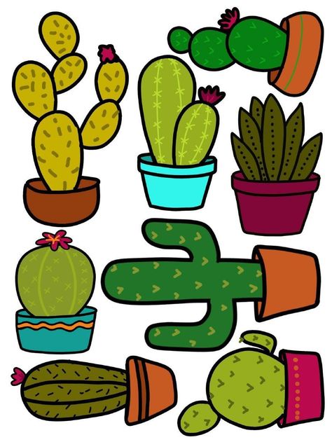 Cactus Craft, Cactus Drawing, Cactus Party, Cactus Diy, Painted Flower Pots, Cactus Decor, Cactus Art, 자수 디자인, Cactus And Succulents