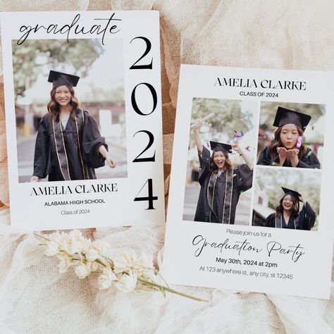 🎓 Graduation Day! 🎓 Are you finishing high school or college this year? Let us help you plan the ultimate grad party! ✨️ This digital template set includes a double sided printable 5x7" invitation template and TWO FREE animated digital invitation templates for sending via mobile. Schools out! 👋 #graduationparty #graduation🎓 #collegegrad #graduationinvitations #graduationinvitation #graduationinvites #gradpartyinvites #gradinvites Double Graduation Party Invitations, Graduation Card Ideas Invitations, Foto Graduation, Graduation Invitation Ideas, Minimalist Graduation Party, High School Graduation Invitations, College Graduation Party Invitations, Senior Graduation Invitations, Modern Graduation Party