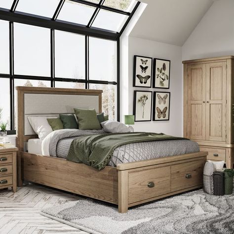 With a radiant warm oak finish, the Smoked Oak collection brings a sumptuous and elegant traditional style that is set to complement any interior. Impressive quality runs through every detail, from the rounded corners and tapered legs to the thick oak tops and solid proportions. Bed With Fabric Headboard, Oak King Size Bed, Oak Bed Frame, Oak Beds, Super King Size Bed, Slatted Headboard, Fabric Headboard, Wooden Headboard, King Size Bed Frame