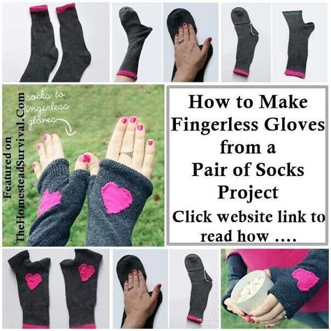 How to make fingerless gloves from a pair of socks. Diy Socks, Stylish Socks, Fingerless Mittens, Winter Diy, Cute Socks, T Shirt Diy, Casual Elegance, Personalized T Shirts, Crochet Designs