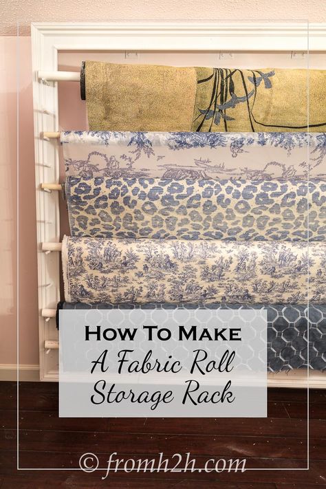 How To Make a Fabric Roll Storage Rack | Have some rolls of fabric that you need a better way to store? Find out how to make a fabric roll storage rack that looks good and is easy to access. Fabric Roll Storage, Patchwork Couch, Upholstery Corners, Rolls Of Fabric, Upholstery Studio, Storage Coffee Tables, Upholstery Bench, Upholstery Workshop, Upholstery Techniques