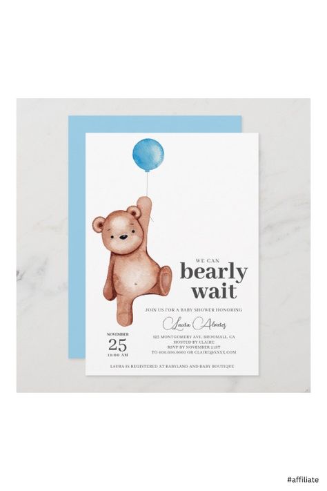 Teddy Bear Baby Shower Theme, Teddy Bear Baby Shower Invitations, Bear Baby Shower Theme, Gender Neutral Baby Shower Invitations, Bear Invitations, Teddy Bear Girl, Bearly Wait, Birthday Thank You Cards, Baby Shower Thank You Cards