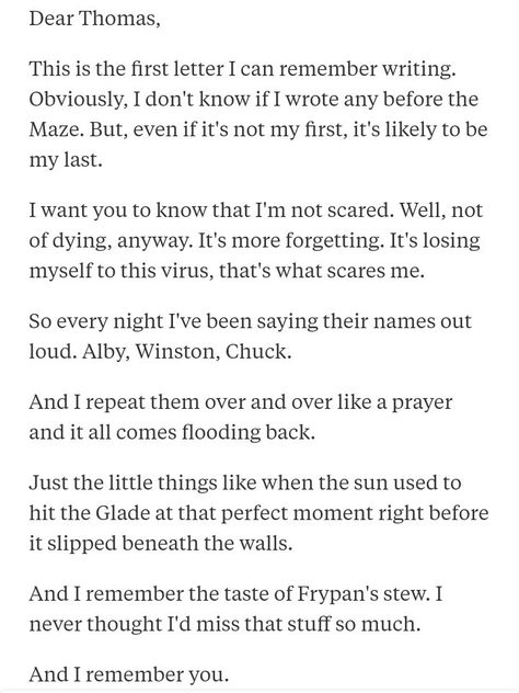 Newt letter to Thomas 1💕😭 Newts Letter To Thomas, Newts Letter, Harry Potter Quotes Inspirational, Tmr Cast, Piano Music Easy, Newt Maze Runner, Maze Runner Series, Thomas Sangster, Brodie Sangster