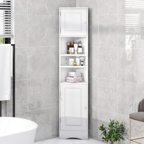 Corner Linen Cabinet, White Corner Cabinet, Corner Bathroom Cabinet, Bathroom Corner Cabinet, Tall Corner Cabinet, Bathroom Corner Storage, Tall Bathroom Storage Cabinet, Tall Bathroom Storage, Corner Storage Cabinet