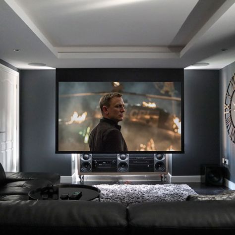 Concealed Home Cinema Systems | Hidden Projector and Screens| Pure Theatre Hidden Projector Screen, Projector In Living Room, Retractable Projector Screen, Projector Screen Living Room, Phillips Hue Lighting, Hidden Projector, Home Cinema Systems, Cinema Projector, Living Room Renovation