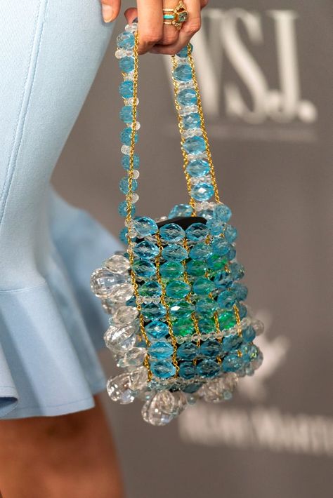 Gigi Hadid Wore a Blue Beaded Bag With Her Burberry Dress | POPSUGAR Fashion Burberry Dress, Hand Bags For Women, Pearl Bag, Beaded Bag, Girly Accessories, Beaded Handbag, Pretty Bags, Beaded Purses, Unique Bags