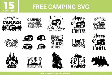 Camping Free SVG Files | Free SVG Download Happy Camper Svg Free, Camper Svg File Free, Free Camping Svg Files For Cricut, Pride Quotes, Camper Svg, Camp Shirts, Camping Svg, Camping Camper, Camp Life