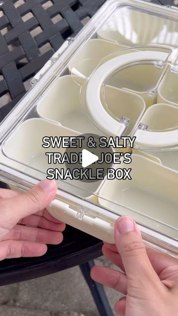 Trader Joe’s Kitchen on Instagram: "A sweet & salty snackle box for the beach🏝️" Best Snackle Box Snacks, Snack Box Travel, Snackle Box Healthy, Snackables Ideas, Road Trip Snackle Box Ideas, Christmas Snackle Box Ideas, Adult Snackle Box Ideas, Charcuterie Tackle Box Ideas, Trader Joe’s Christmas