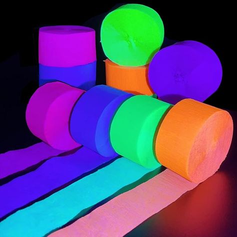 Amazon.com: 800feet Blacklight Party Streamer Decorations 8 Rolls Glow Crepe Paper UV Reactive Fluorescent Neon Paper Streamers Glow Party Supplies and Decorations for Wedding, Birthday, Neon Party, Fiesta Party : Home & Kitchen Birthday Neon Party, Glow Party Decorations, Party Streamer, Streamer Decorations, Decorations For Wedding, Neon Birthday Party, Glow Party Supplies, Floor Tape, Blacklight Party