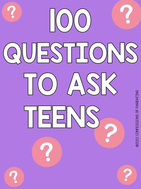 Looking to get your teenager talking, but unsure how to do it? These 100 questions to ask teens are a great place to start! Questions To Ask Your Teenage Daughter, Questions To Ask Your Teenage Son, Random Things To Talk About, Fun Things To Talk About, Girl Talk Questions, Table Talk Questions, Questions For Teens, Road Games, What To Talk About