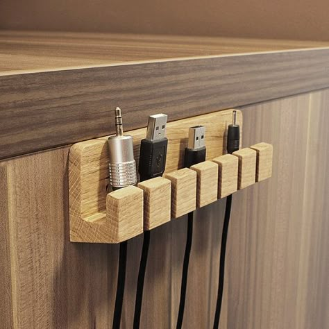 Charger Organizer, Cable Organizer, Cable Management, Design Case, Wood Work, Charging Station, 인테리어 디자인, Office Ideas, Wood Working