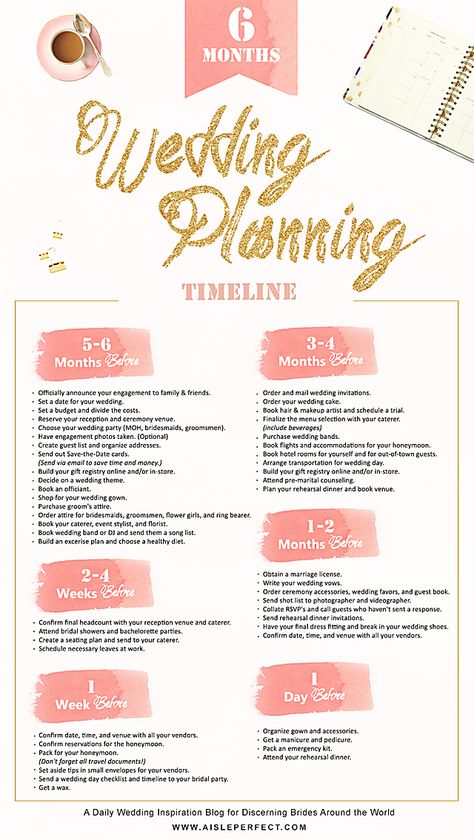 Aisle Perfect 6-month wedding checklist #weddingplanningchecklist Wedding Checklist Printable, Wedding Planning Binder, Wedding Day Checklist, Wedding Planner Binder, The Wedding Planner, Wedding Planning Timeline, Inexpensive Wedding Venues, Budget Spreadsheet, Planning Checklist