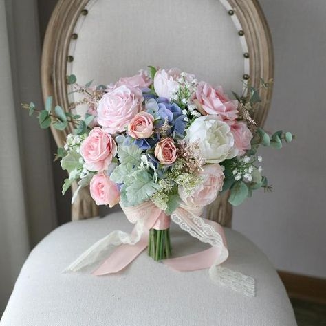 Pink & Blue Bridal Bouquet, Peach, Dusty Pink, Wedding Bouquet, Peonies, Eucalyptus Bride, Bridesmai Bridal Bouquet Blush Pink, Bridal Bouquet Peach, Classic Wedding Bouquet, Blush Bridal Bouquet, Wedding Flower Guide, Bridal Bouquet Peonies, Bridal Bouquet Blue, Silk Bridal Bouquet, Bridal Bouquet Pink