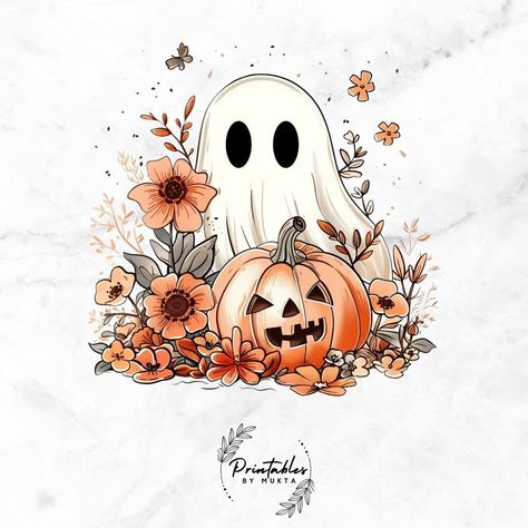 Ghost And Flowers Painting, Ghost Cute Art, Ghost Holding Flowers, Ghost With Flowers, Crown Painting, Flower Ghost, Pumpkin Patch Party, Floral Ghost, Halloween Wallpaper Cute