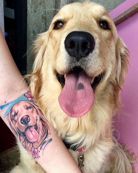 Golden Retriever Ears Tattoo, Golden Retriever Tattoo, Dog Portrait Tattoo, Animal Tumblr, Forearm Tattoo Design, Hand Tattoos For Women, Tattoo Designs And Meanings, Tattoo Life, Dog Tattoo