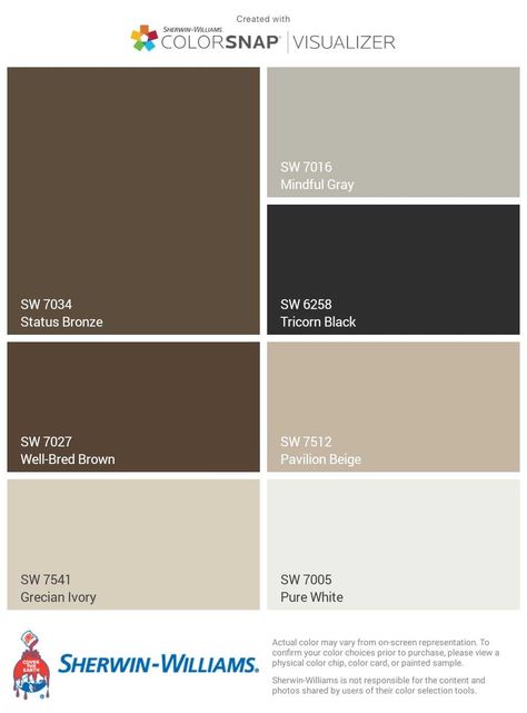 Paint Color Schemes Brown, Muddy Brown Paint Color, Brown Color Palette Sherwin Williams, Grey Beige Black Color Palette, Dark Brown Grey Color Palette, Dark Brown Complimentary Colors, Dark Tan Paint Colors, Color Palette Dark Brown, Beige And Black Color Palette