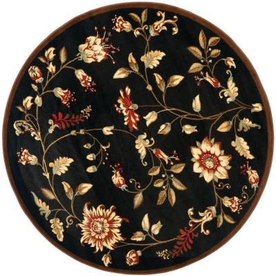 Classy Decor, Black Area Rugs, Round Area Rugs, Round Rug, Black Rug, Floral Border, Traditional Area Rugs, Floral Rug, Accent Rugs