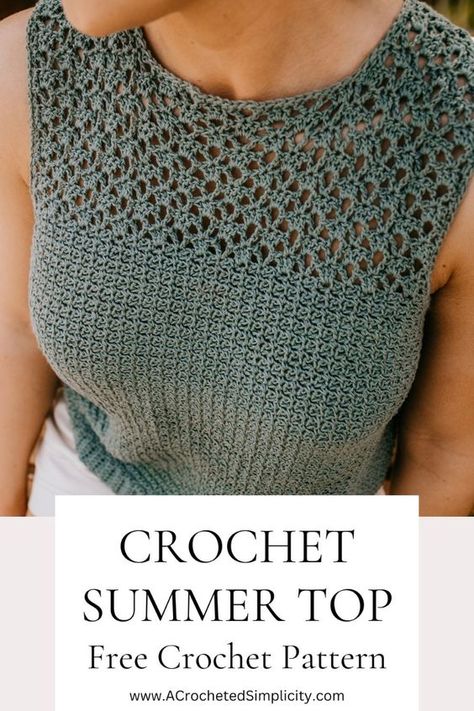 The Chantilly Crochet Summer Top is the epitome of summer chic. Crafted with lacy crochet stitches and a cotton, bamboo, linen blend yarn, its breathable fabric ensures coolness even on the hottest of days. This free crochet top pattern is size inclusive and includes women's sizes XS thru 5X. Bamboo Yarn Crochet Patterns, Crochet Ladies Tops Free Pattern, Crochet Cotton Yarn Projects, Crochet Crop Top Pattern Free, Crochet Tank Top Free, Crochet Shirt Pattern, Crochet Summer Tops Free Patterns, Débardeurs Au Crochet, Lacy Crochet