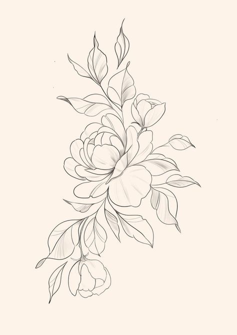 Peony Flower Tattoo Design Small, Delicate Peony Tattoo Small, Peony Leg Tattoo, Delicate Feminine Tattoos Small, Peony Outline Tattoo, Floral Tattoo Design Drawings, Small Peony Tattoo, Tattoo Design Leg, Peony Flower Tattoo Design