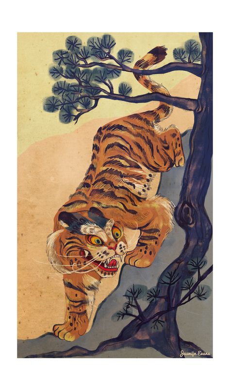 Tiger Japanese Art, Japanese Tiger Art, Traditional Korean Art, Korean Tiger, Asian Tigers, Senior Thesis, Japanese Tiger, Korean Tattoos, Tiger Drawing