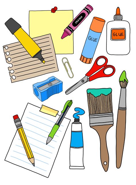 Back to school, school supplies and stationery clipart in full color and black and white high resolution, transparent PNG clipart files. School Supplies Illustration, School Supplies Drawing, Teacher Symbol, Fun Jackets, School Supplies Clipart, Classroom Objects, Book Cover Art Diy, Education Clipart, Scrap Projects