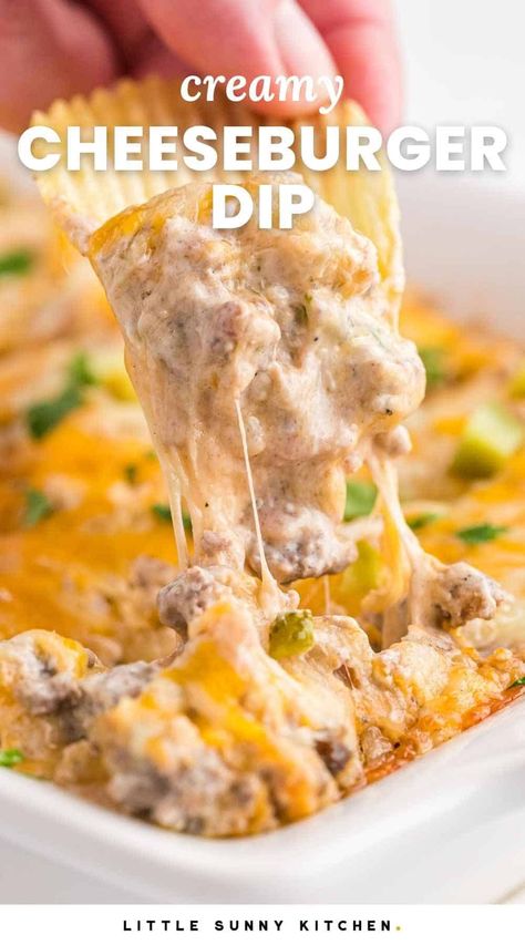 Easy Game Day Appetizers, Hamburger Dip, Ground Beef Cream Cheese, Bacon Cheeseburger Dip, Raise Hand, Cheeseburger Dip, Dip Recipes Hot, Savory Dips, Beef Appetizers