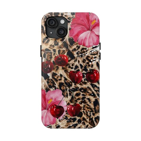 CHERRY LEOPARD FLOWER Phone Case ✮ Materials: polycarbonate shell, TPU lining ✮ 2-piece design with impact resistance and shock dispersion ✮ The interior rubber liner provides extra protection ✮ Glossy finish ✮ Supports wireless charging (not including MagSafe) Iphone Aesthetic Phone Cases, Iphone 13 Cases Aesthetic, Iphone 15 Pro Case, Iphone 13 Cases, Chic Phone Case, Cheetah Print Wallpaper, Leopard Flower, Phone Case Aesthetic, Case Aesthetic