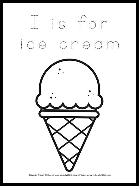 FREE! Letter I is for Ice Cream Coloring Page - The Art Kit I Is For Ice Cream Preschool, I Is For Ice Cream Craft, I Is For, Letter I Crafts For Preschoolers Ice Cream, I For Ice Cream, Letter I Craft For Preschoolers, Letter I Crafts For Preschoolers, Ice Cream Writing Activities, Ice Cream Alphabet Free Printable