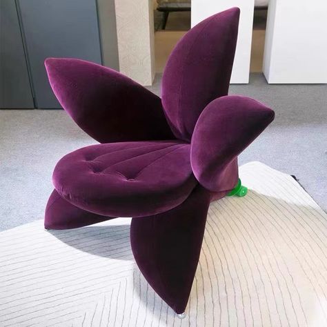 Oil Slick Home Decor, Flower Furniture Design, Cool Furniture Creative, Trippy House Decor, Purple Seats, Lotus Chair, Nature Furniture, Glam Chair, Flower Chair