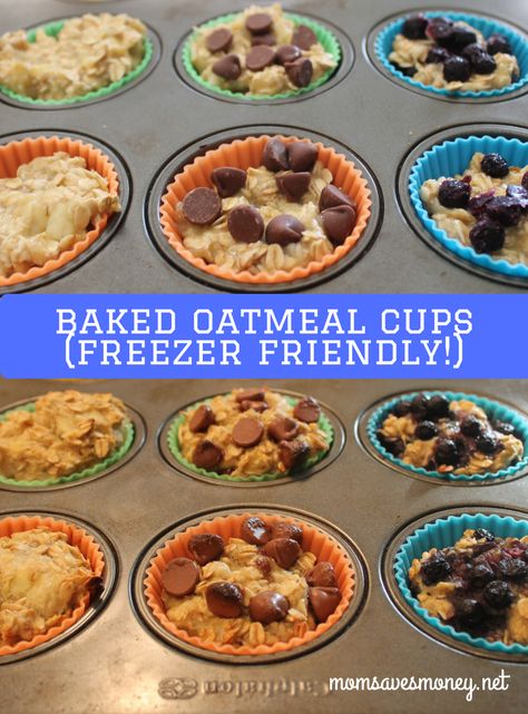 Freezer Friendly Baked Oatmeal Cups - Mom Saves Money Freezer Breakfast Meals, Banana Baked Oatmeal, Breakfast Fruit, Freezable Meals, Baked Oatmeal Cups, Breakfast Easy, Freezer Meal Prep, Oatmeal Cups, Make Breakfast