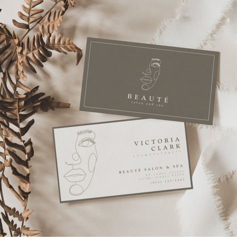 Modern Minimalist Neutral Salon Business Cards Massage Business Cards Design, Esthetics Business Cards, Beauty Business Cards Ideas, Esthetician Logo Ideas, Neutral Salon, Stationary Design Inspiration, Esthetician Business Cards, Spa Business Cards, Skincare Aesthetics