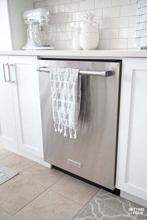 Quiet KitchenAid dishwasher. #energystar #energy #efficient #dishwasher #quiet #stainless #steel #kitchen #appliance Kitchen White Appliances, Kitchenaid Dishwasher, White Kitchen Remodeling, Dark Wood Cabinets, White Appliances, Office Inspo, Kitchen White, Kitchen Remodel Before And After, Dark Cabinets