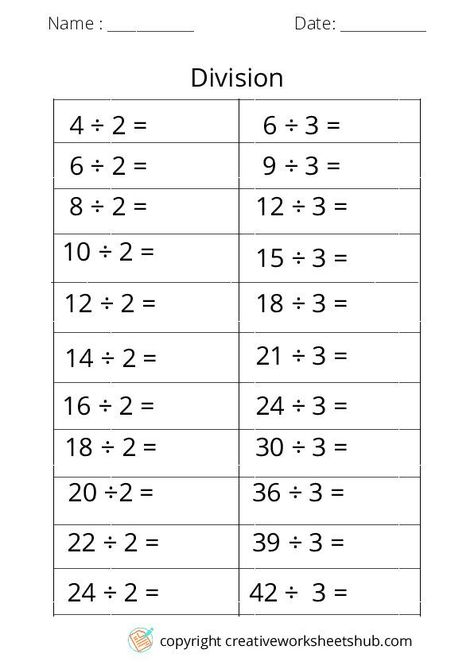 Division Worksheets Grade 2, Division Worksheets Grade 3, Worksheets Grade 2, Easy Math Worksheets, Multiplication And Division Worksheets, Math Division Worksheets, Mental Maths Worksheets, Math Practice Worksheets, Math Addition Worksheets