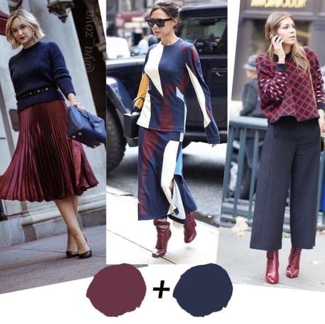 Navy And Burgundy Outfit, Burgundy Color Combinations Outfits, Burgundy Outfit Ideas Color Combos, Burgundy Color Combinations, Outfit Colour Combinations, Fashion Color Combinations, Outfit Color Combos, Modest Casual Outfits, Burgundy Outfit