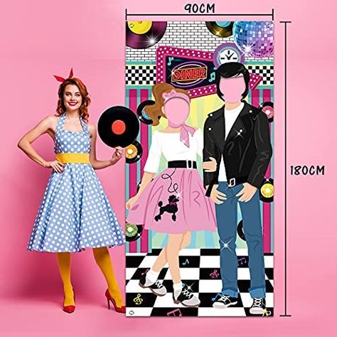 50s Backdrop, Retro Photobooth, Rock And Roll Party Decorations, Background Photobooth, 50s Party Decorations, Diy Party Props, Grease Theme, 50s Theme, 50s Theme Parties