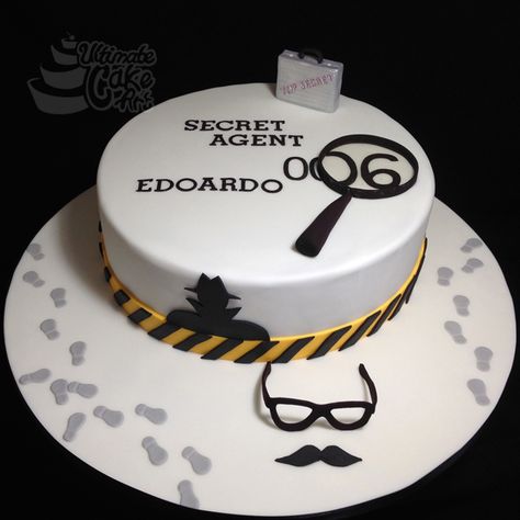 Secret Agent Cupcakes, Spy Cakes Birthday, Spy Party Cake Ideas, Spy Theme Cake, Mystery Birthday Cake, Secret Agent Birthday Cake, Secret Agent Cake, Spy Cakes For Kids, Spy Birthday Cake