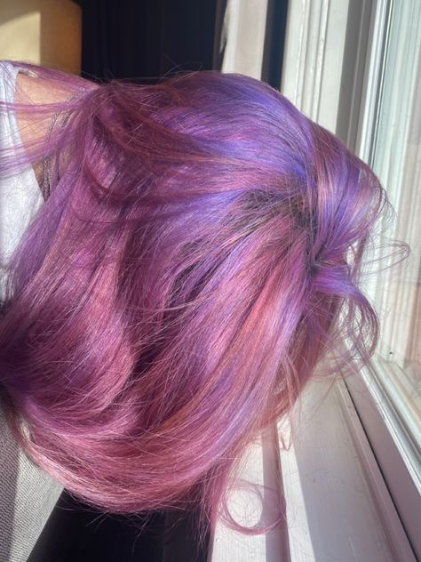 purple/pink hair colors Purple Pinkish Hair, Pink N Purple Hair, Pastel Purple Pink Hair, Light Purple Pink Hair, Light Pink Purple Hair, Purplish Pink Hair, Light Pink And Purple Hair, Purple Strands In Hair, Two Tone Purple Hair