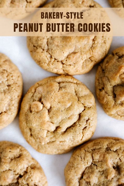 These bakery-style chewy peanut butter cookies are the best peanut butter cookies I've ever had. They're thick, chewy and made with creamy peanut butter and Reese's peanut butter chips. They're perfect for Christmas cookie exchanges and holiday parties...or whenever you've got a cookie craving! Thick And Chewy Peanut Butter Cookies, Extra Peanut Butter Cookies, Peanut Butter Cookies Bakery Style, Perfect Peanut Butter Cookies, Thick Chewy Peanut Butter Cookies, Big Peanut Butter Cookies, Gourmet Peanut Butter Cookies, Moist Peanut Butter Cookies, Bakery Peanut Butter Cookies