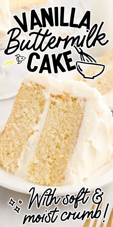 This vanilla buttermilk cake is an indulgent and delicious treat that combines classic flavors with simple baking techniques for a moist, tender cake perfect for any celebration. Buttermilk White Cake Recipe, Vanilla Cake Recipe Moist, Homemade White Cakes, Cake Batter Recipes, Best Vanilla Cake Recipe, Easy Vanilla Cake, Homemade Vanilla Cake, Baking Techniques, Easy Vanilla Cake Recipe