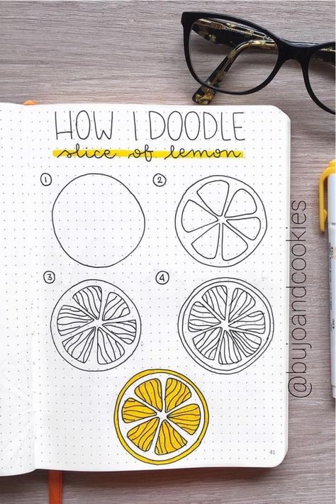 Looking for a new and fresh bullet journal theme for the spring and summer months?! Check out these adorable lemon / lemonade themed cover pages, weekly spreads, monthly logs and more for inspiration! #bulletjournaltheme #bujo #bujoinspiration #bujospread Trin For Trin Tegning, Doodle Art For Beginners, Planner Doodles, Arte Doodle, Doodle Art Journals, Bullet Journal Aesthetic, Bullet Journal Notebook, Easy Doodle Art, Bullet Journal Themes